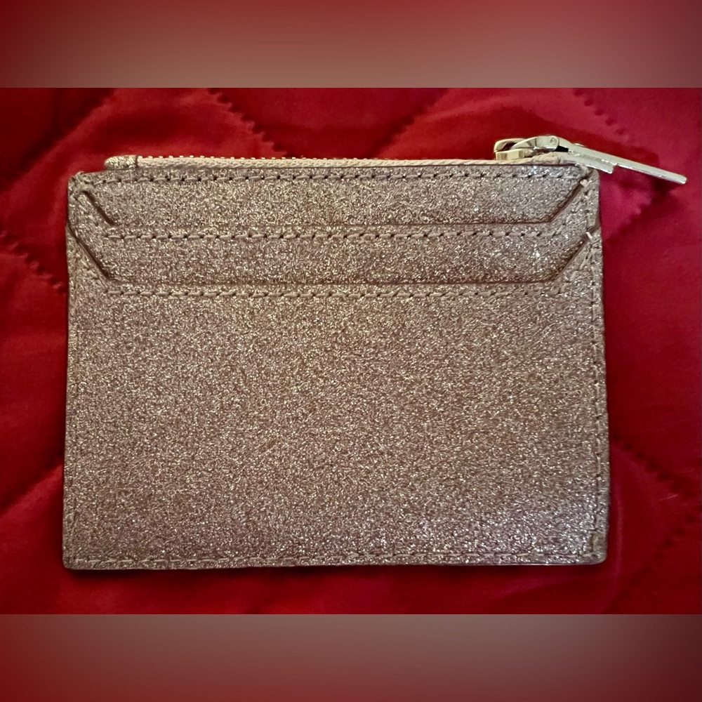 Kate Spade Rose Gold Metallic Glitter Card Holder With Keychain. - Picture 2 of 8